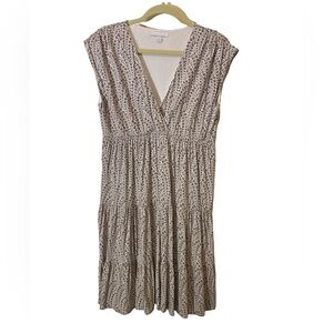 New York & Co midi sleeveless dress floral taupe & white, size Large